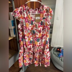 Floral Kids Dress - Pink, Orange, Blue